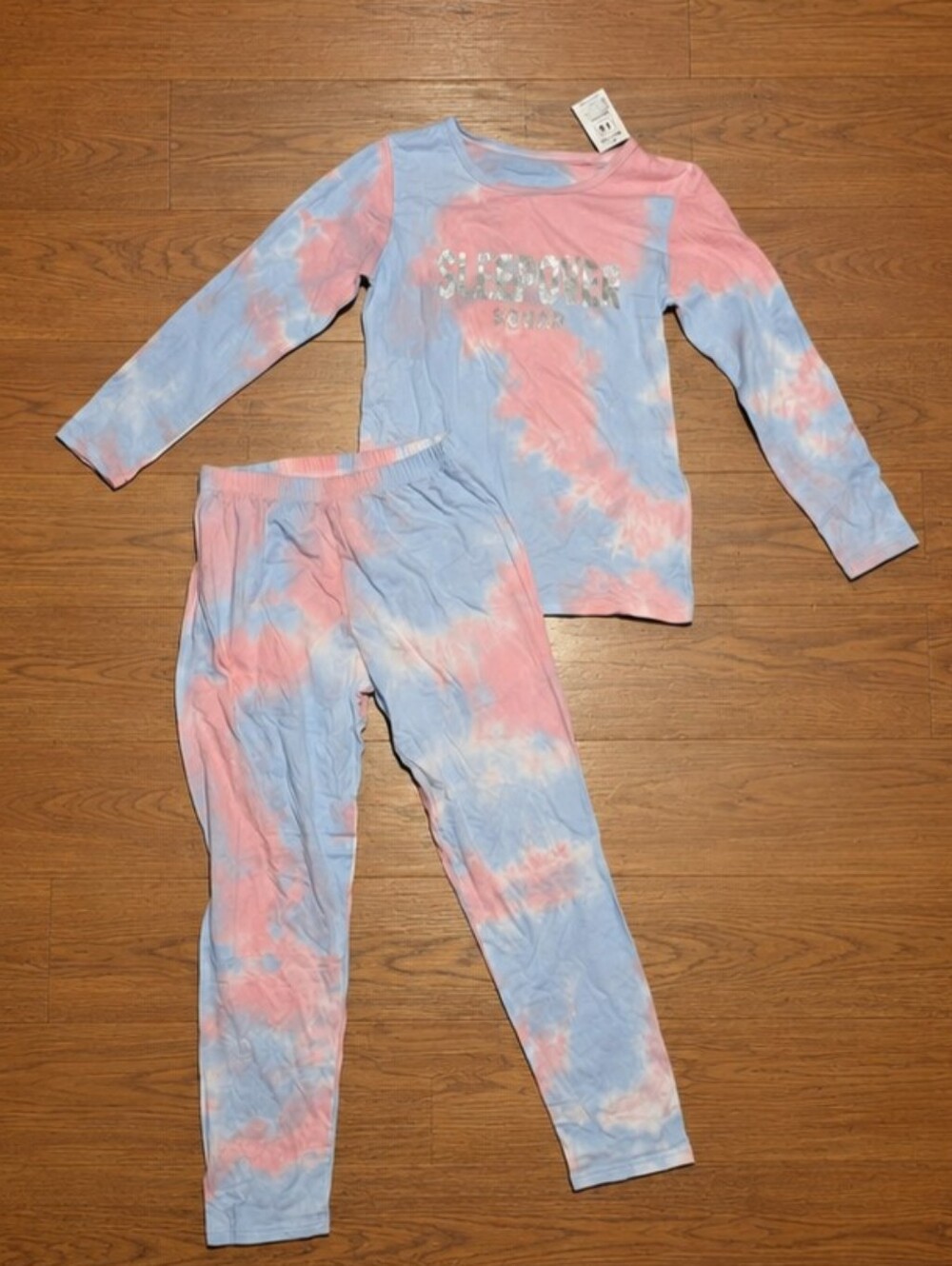 Girls Tie-Dye Pink & Blue Pajama Set with Sparkle Print - Size 14